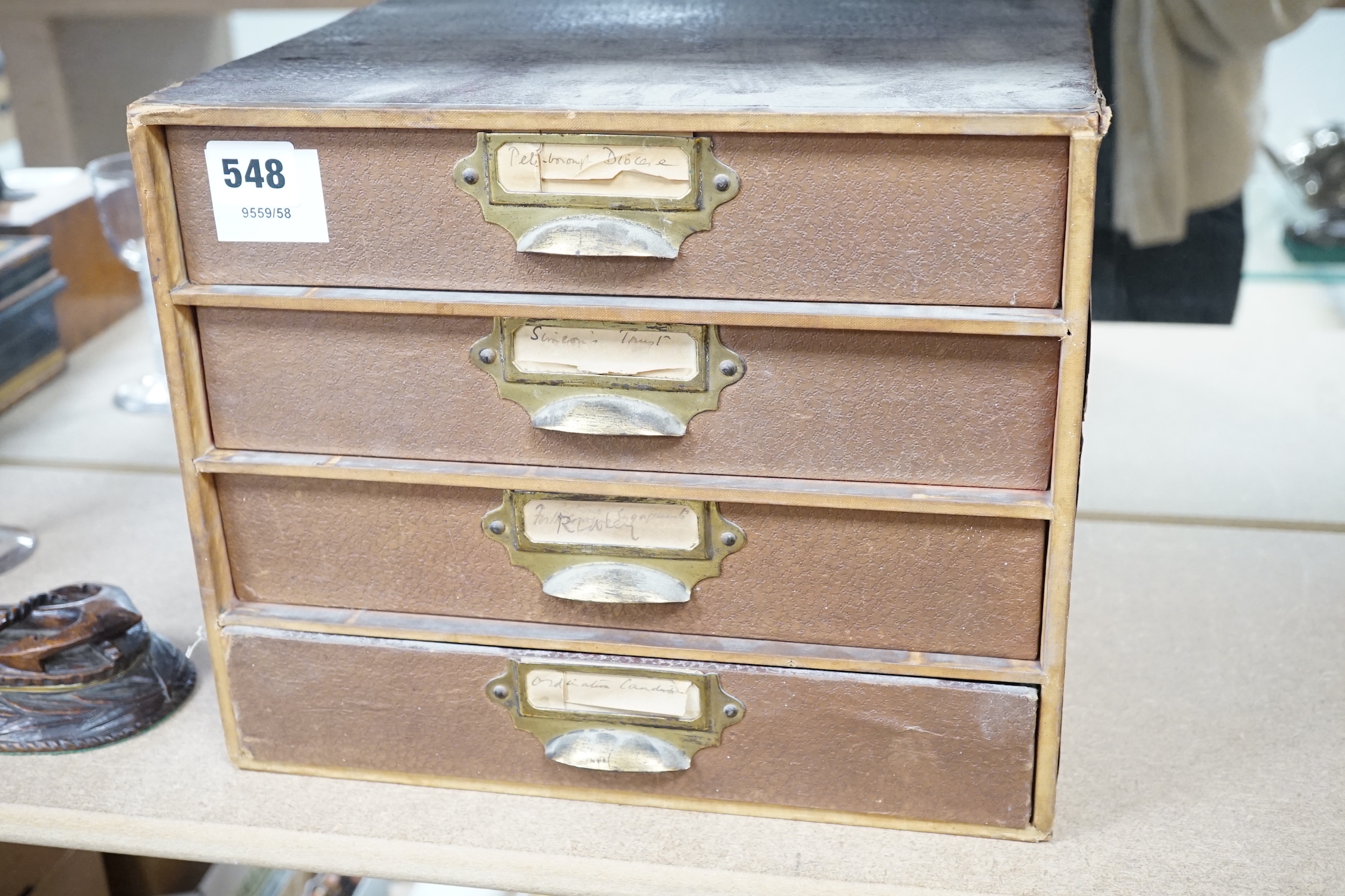 James R. Gregory. Elementary rocks and rock formed minerals, a collection divided between five labelled boxes, in a four drawer desk top filing case